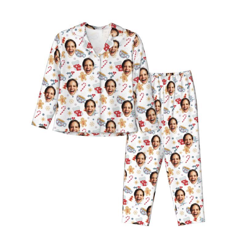 Personalisierte Pyjamas benutzerdefinierte Foto Lebkuchenmann Weihnachten Strumpf Baum Design Nettes Geschenk für Sie