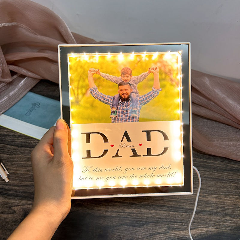 Personalized Picture Mirror Lamp with Red Heart Pattern Cute Gift for Father's Day