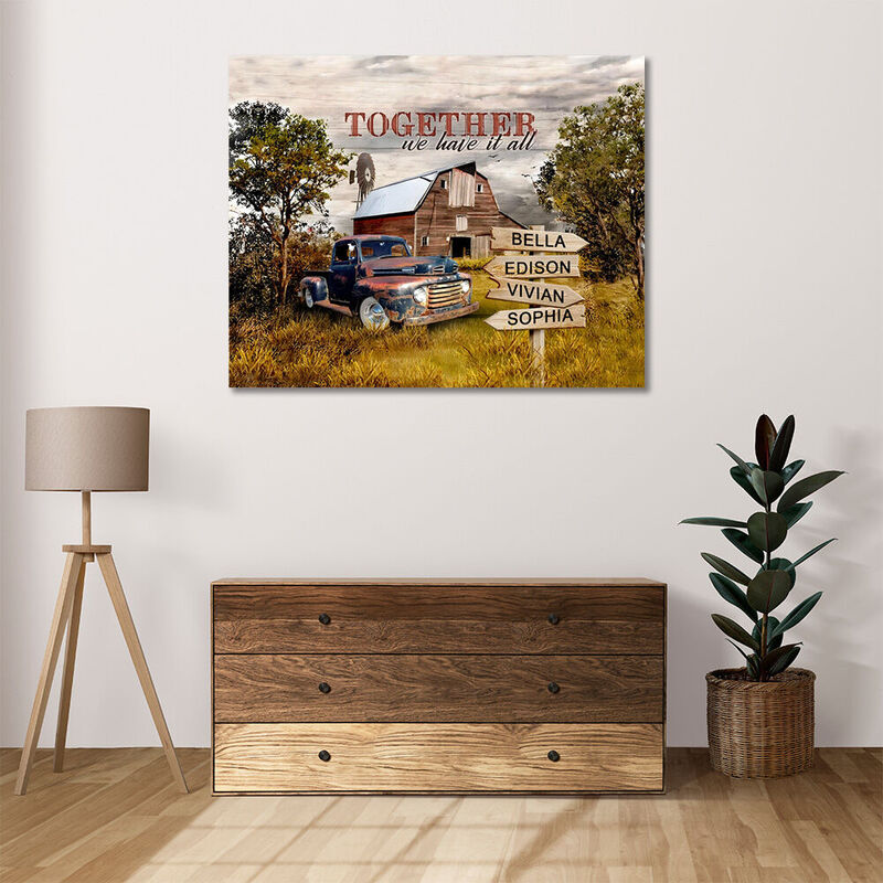 Personalized Name Canvas Wall Art with Car Pattern Cool Gift for Family