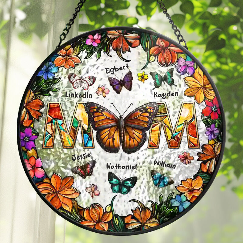 Personlig solfanger farget glass hengende anheng sommerfuglkrans Kreativ gave til mamma