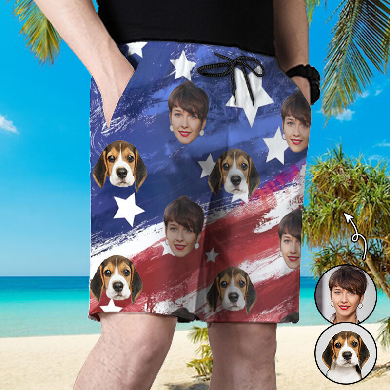 Short de plage pour homme personnalisé avec photo et motif de drapeau en arrière-plan Meilleur cadeau pour lui