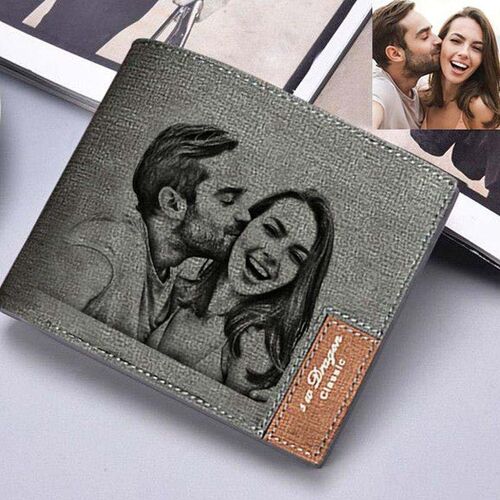 Personalized Gray Men's Photo Wallet
