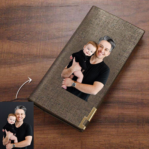 Personalized Leather Photo Engraved Color Printing Wallet Champagne-New Dad
