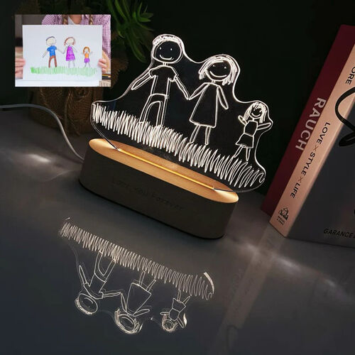 Lumières LED en acrylique Personnalisé Bande dessinée pour enfants avec support en bois pour enfant