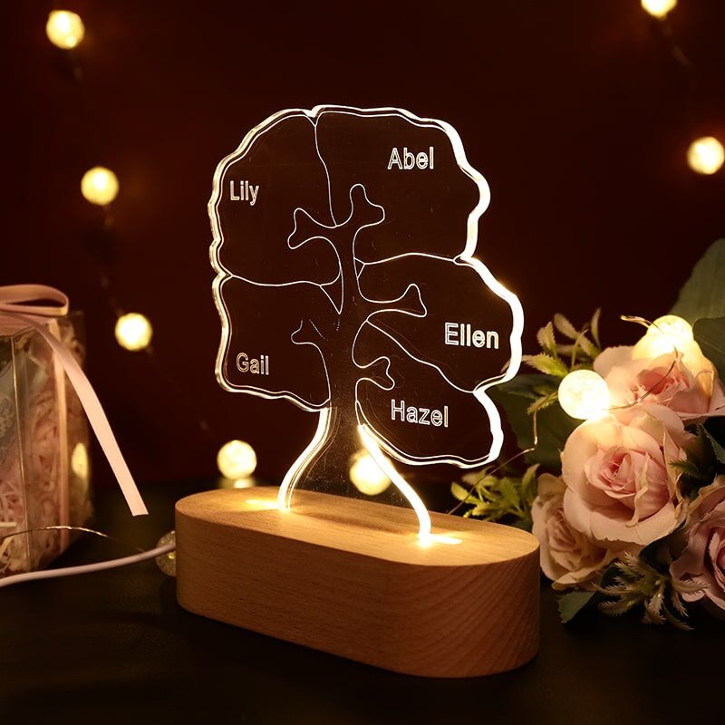 Custom Puzzle Tree Acrylic Lamp Three Names to Order