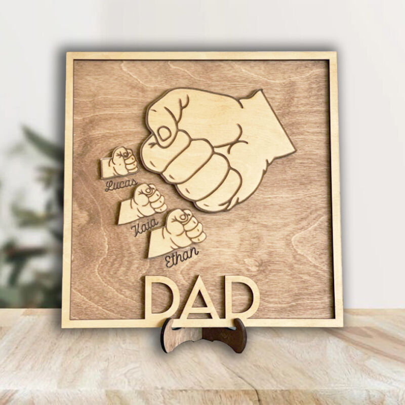Personalized Name Puzzle Frame with Cute Fist Bump Pattern for Father's Day