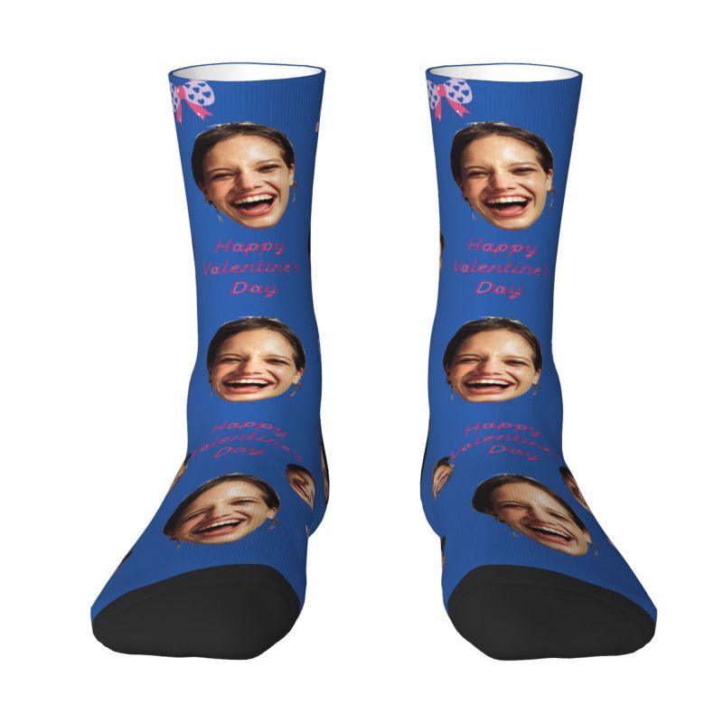 Customized Face Socks with Bow Print for Couples