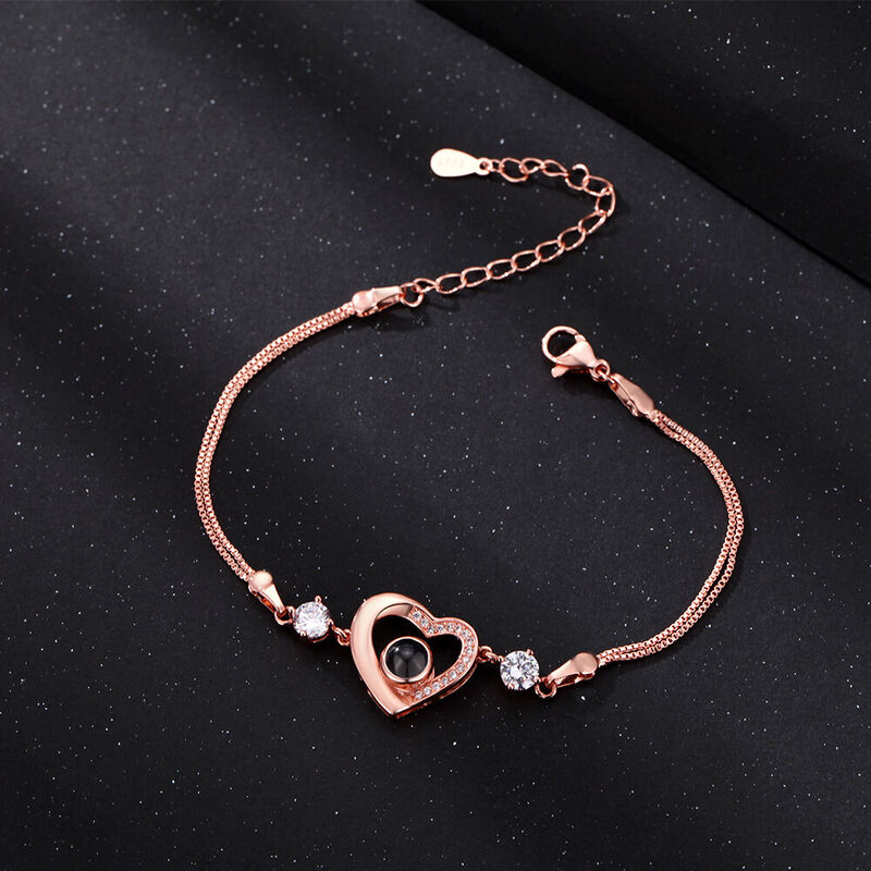 Personalized Projected Picture Bracelet With Heart-Shaped Pendant Sweet Gift For Girlfriend