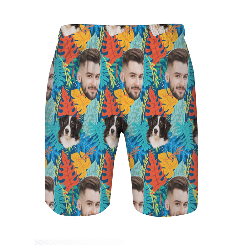 Personalized Picture Men's Beach Shorts with Beautiful Leaves Pattern Unique Present for Family