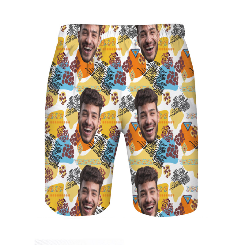 Personalized Picture Men's Beach Shorts with Seaweed Pattern Best Present for Friend