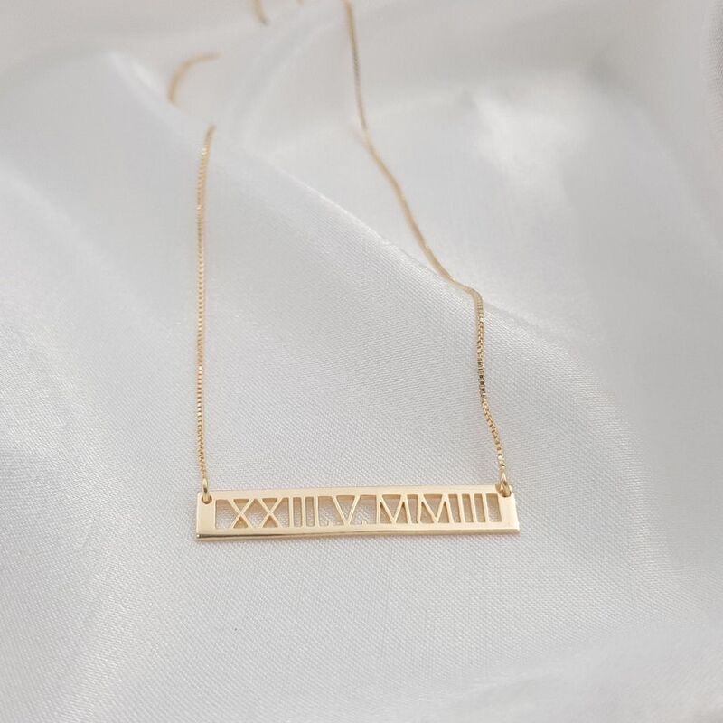 Personalized Roman Numeral Necklace Memorial Gift For Anniversary