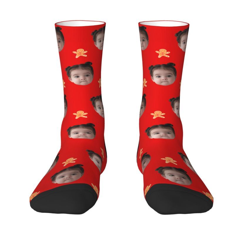 Chaussettes personnalisées avec motif bonhomme en pain d'épices pour ajouter une photo comme cadeau de Noël