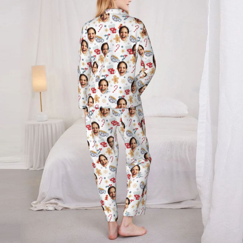 Personalisierte Pyjamas benutzerdefinierte Foto Lebkuchenmann Weihnachten Strumpf Baum Design Nettes Geschenk für Sie