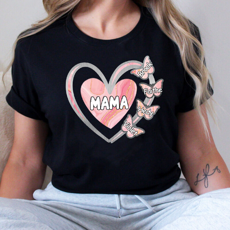 Personalized T-shirt Custom Colorful Glitter Heart Butterfly Kids Design Exquisite Mother's Day Gift