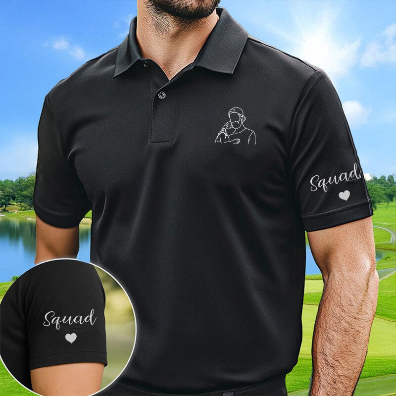 Personalized Picture Embroidered Polo Shirt with Heart Pattern Best Present for Family