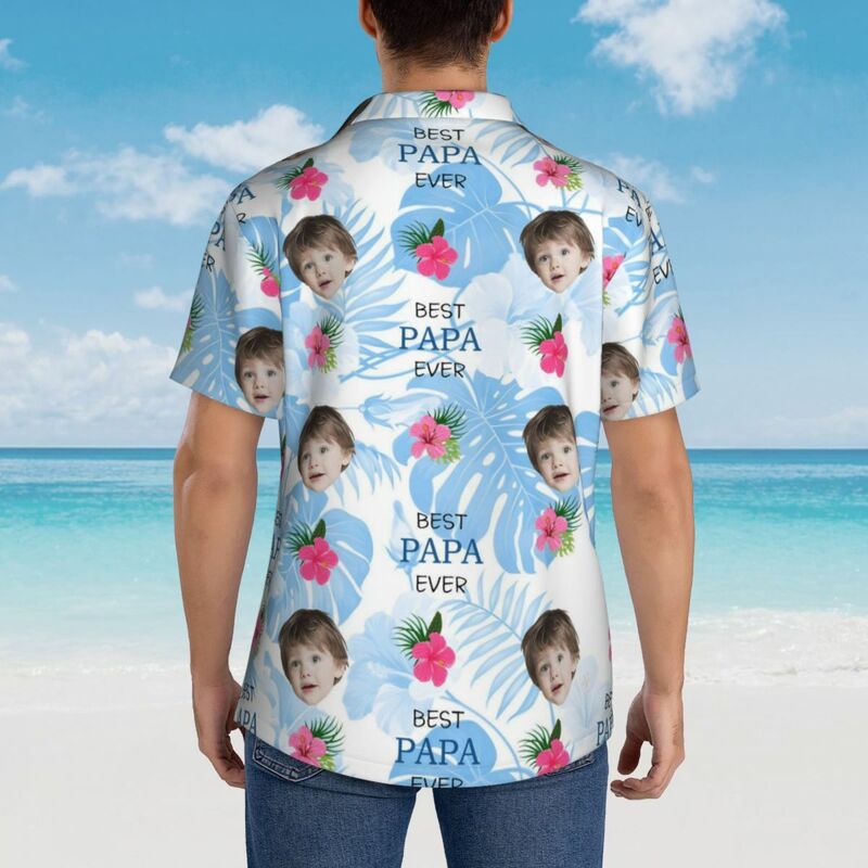 "Best Papa Ever" Personalized Hawaiian Shirt Custom Photo Birthday Gift for Dad