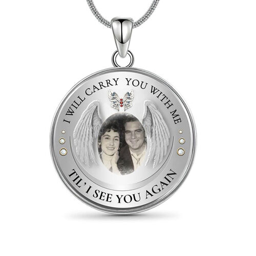 Collar conmemorativo de pareja con foto de círculo personalizado con grabado de nombre