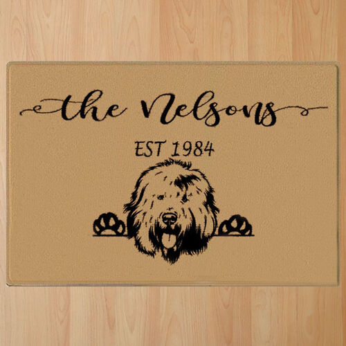 Personalized Sheep Dog Doormat with Lettering Cute Gift