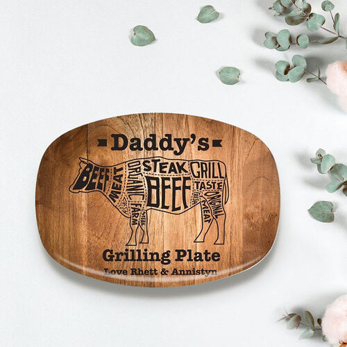 Custom Text Plate with a Cow Pattern Funny Present for Father's Day