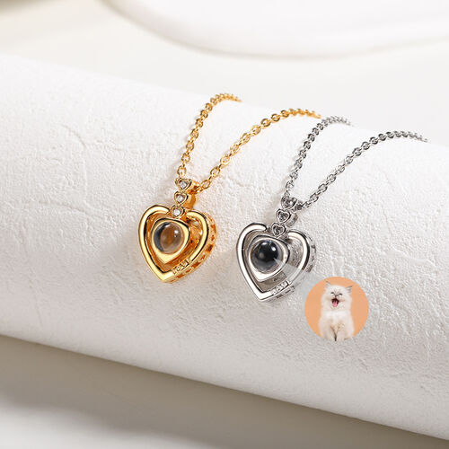 Personalisierte Drei Herzen Foto Projektion Halskette mit Steinen für Paar