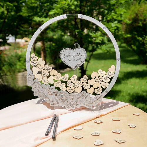 Personalized Round Floral Wood Acrylic Custom Name Guest Book