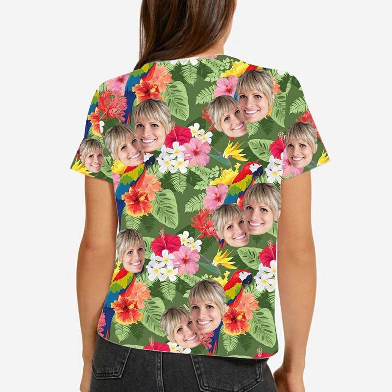 Custom Face Hawaiian T-Shirt With Flower Cluster