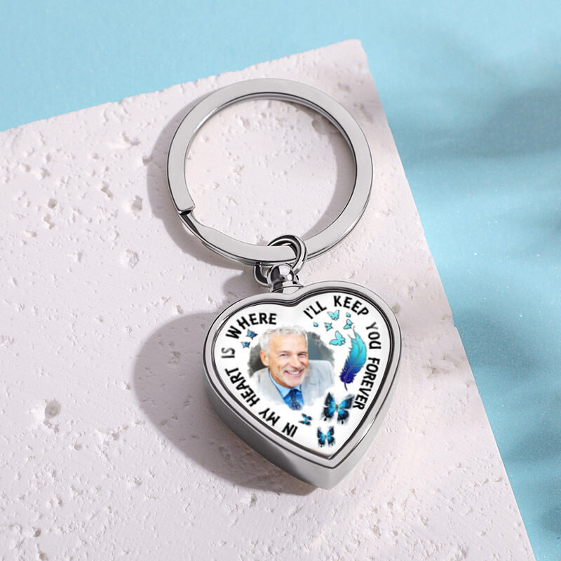 “In My Heart Is Where I'll Keep You Forever” Picture Urn Keychain