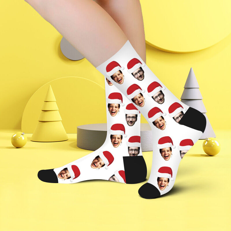 Personalized Face Picture Socks Printed with Santa Hat for Christmas