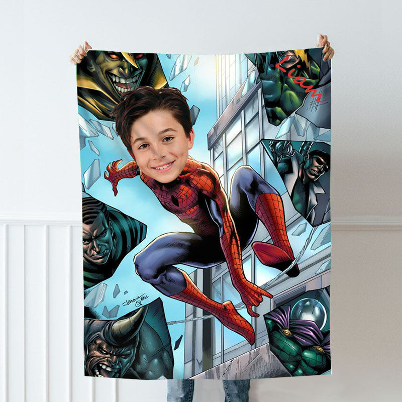 Personalized Custom Photo Blanket Comic Character Villain Photo Background Flannel Blanket