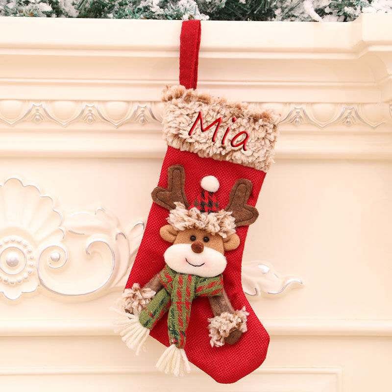 Calze di Natale Personalizzate con Nome e Alce Sacchetto Regalo di Natale Rosso