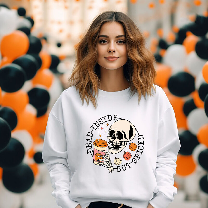 Spooky Sweatshirt with Skull Pattern Unique Present for Halloween "Dead Inside"