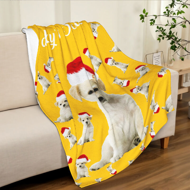Personalized Picture Blanket with Santa Hat Pattern Cute Gift for Pet Lover