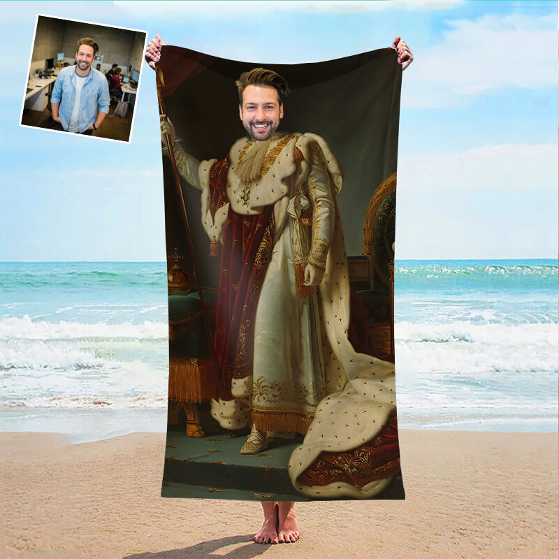 Personalized Picture Bath Towel with Noble Figure Holding A Scepter Elegant Gift for Family