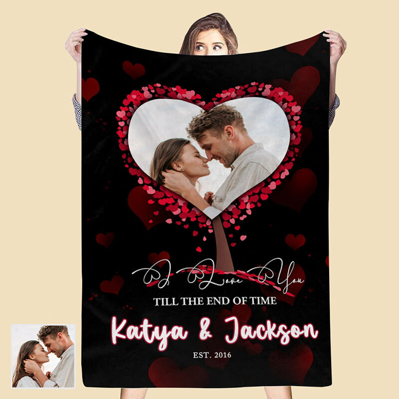 Personalized Picture Blanket with Romantic Design Pattern Beautiful Gift for Couples