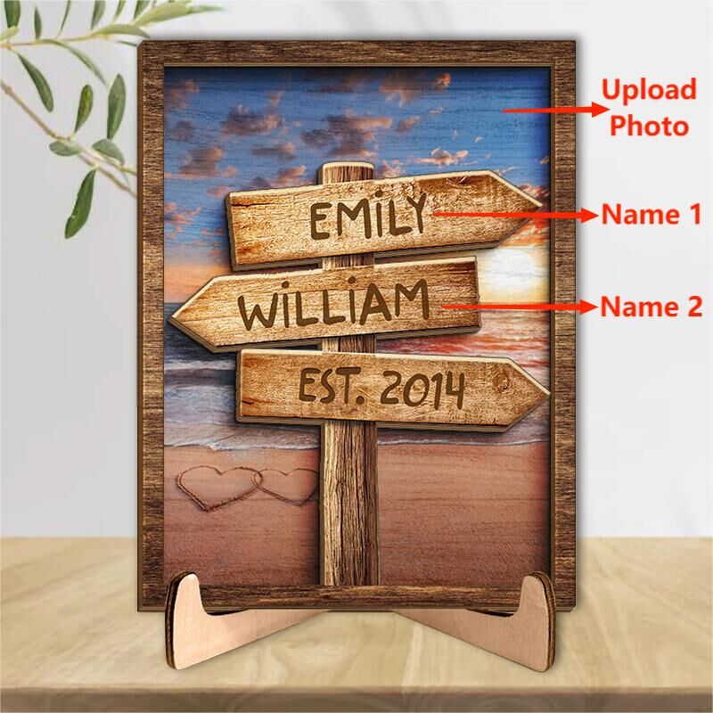 Personalized Name Frame Guidepost Sign with Custom Names Special Place Photo Design Unique Gift for Lovers