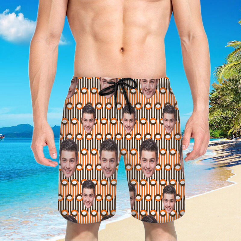 Personalized Picture Men's Beach Shorts with Special Line Design Creative Gift for Brother