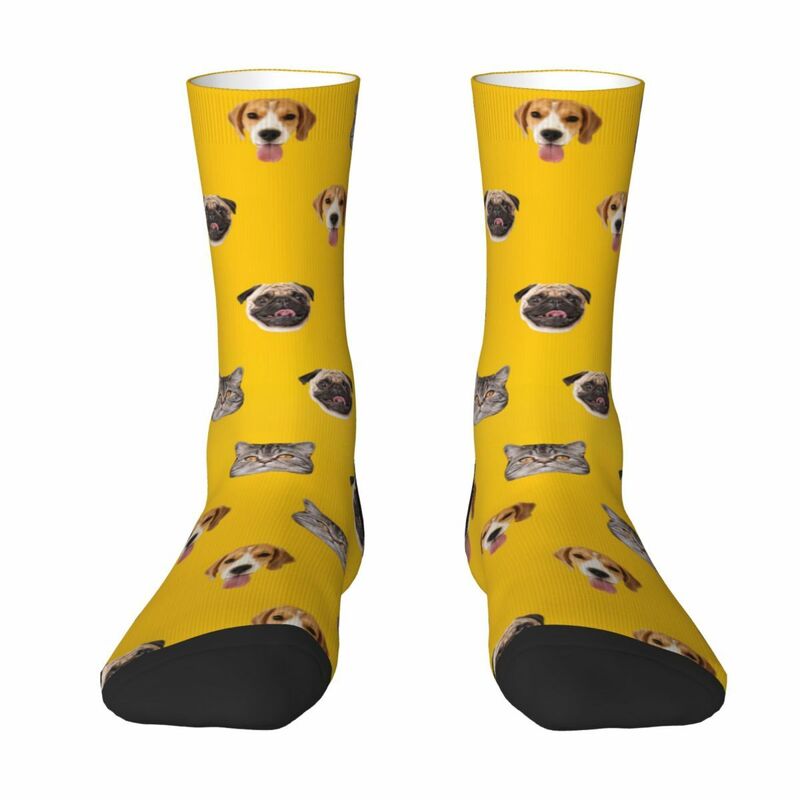 Personalized Face Socks with Multiple Pet Photos Funny Mid-Calf Socks for Pet Family Gifts