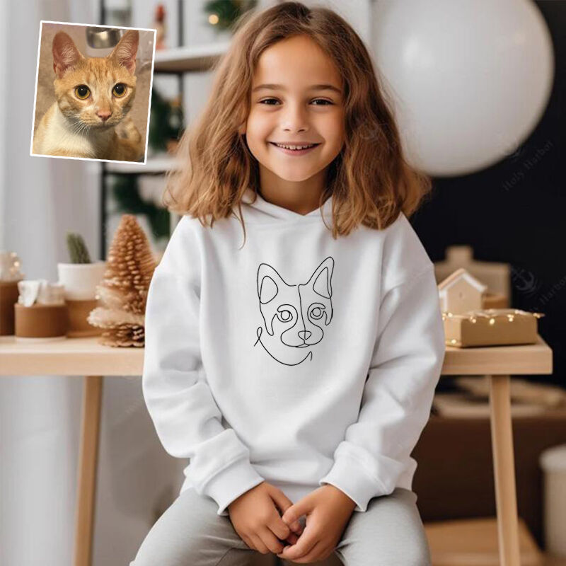 Personalized Kids Embroidered Hoodies Customized Line Drawing Warm Gifts For Pet Lovers