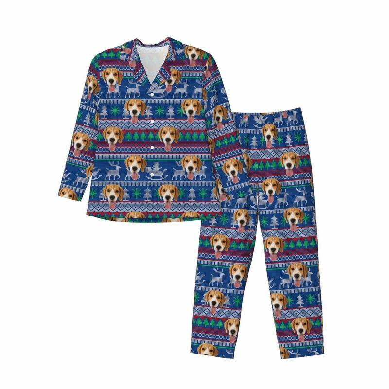 Personalisierte Pyjamas mit individuellem Foto Weihnachtsmann Rentier Muster Design Weihnachtsgeschenk für ihn