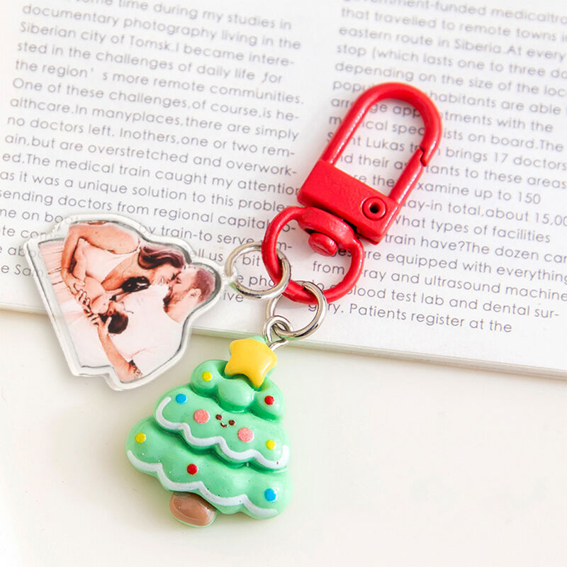 Personalized Acrylic Photo Keychain With Christmas Decoration Gift