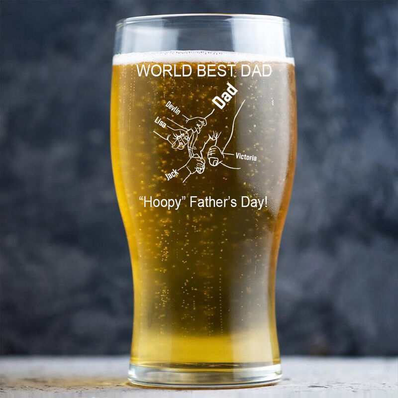 Personalized Name Beer Glass with Hands Pattern Precious Father's Day Gift