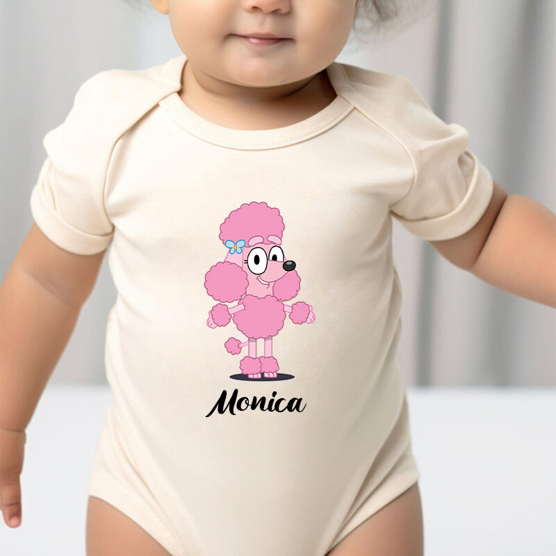 Mono de bebé personalizado con diseño de dibujos animados de Bluey para niños, adorable regalo para baby shower familiar.