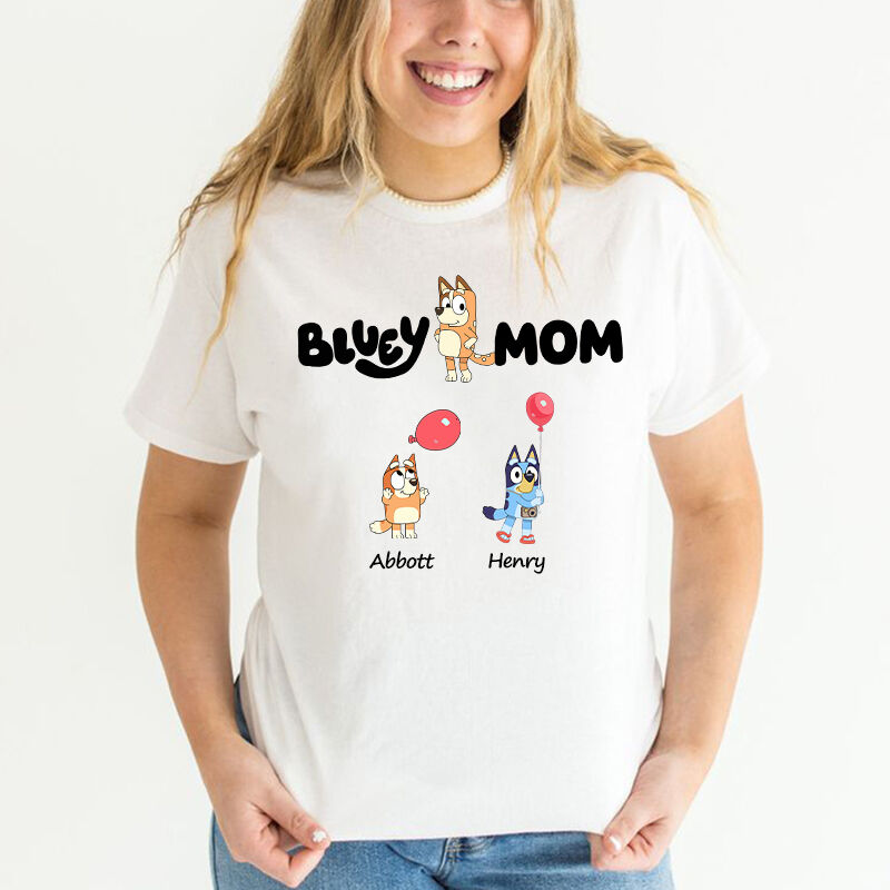 Personalized T-shirt Bluey Mom Custom Kids Cartoon Pattern Design Adorable Mother's Day Gift