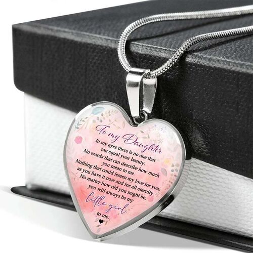 Heart Necklace for Daughter from Dad/Mom Silver