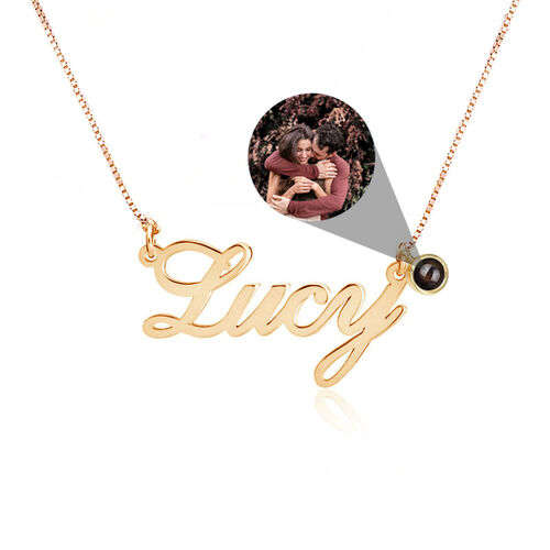 Custom Signature Style Name And Picture Projection Necklace Great Gift