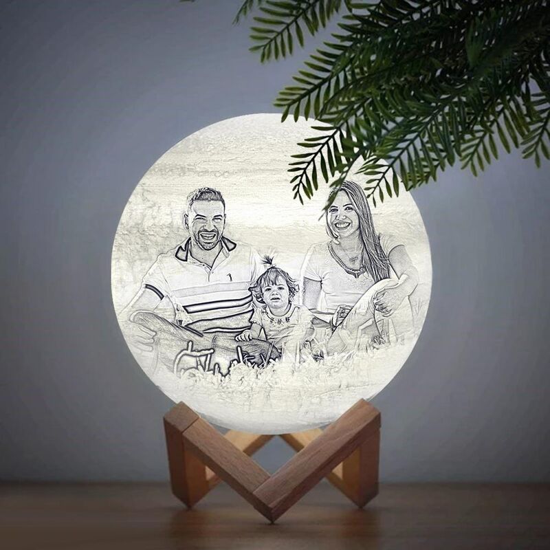 Lampada Personalizzata Lunare con Foto 3D, Touch 2 Colori, Regalo per Famglia