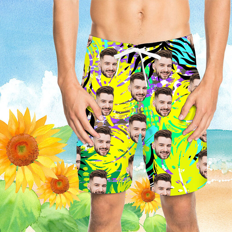 Custom Face Mix Leaves Men's Beach Shorts