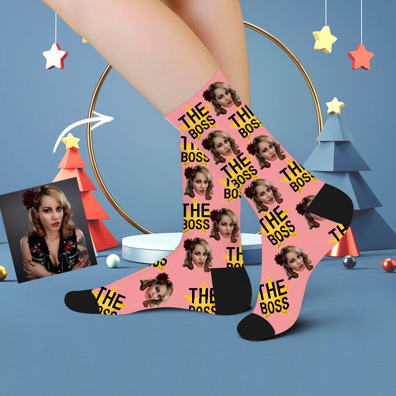 "THE BOSS" Custom Face Picture Socks Printed with Star