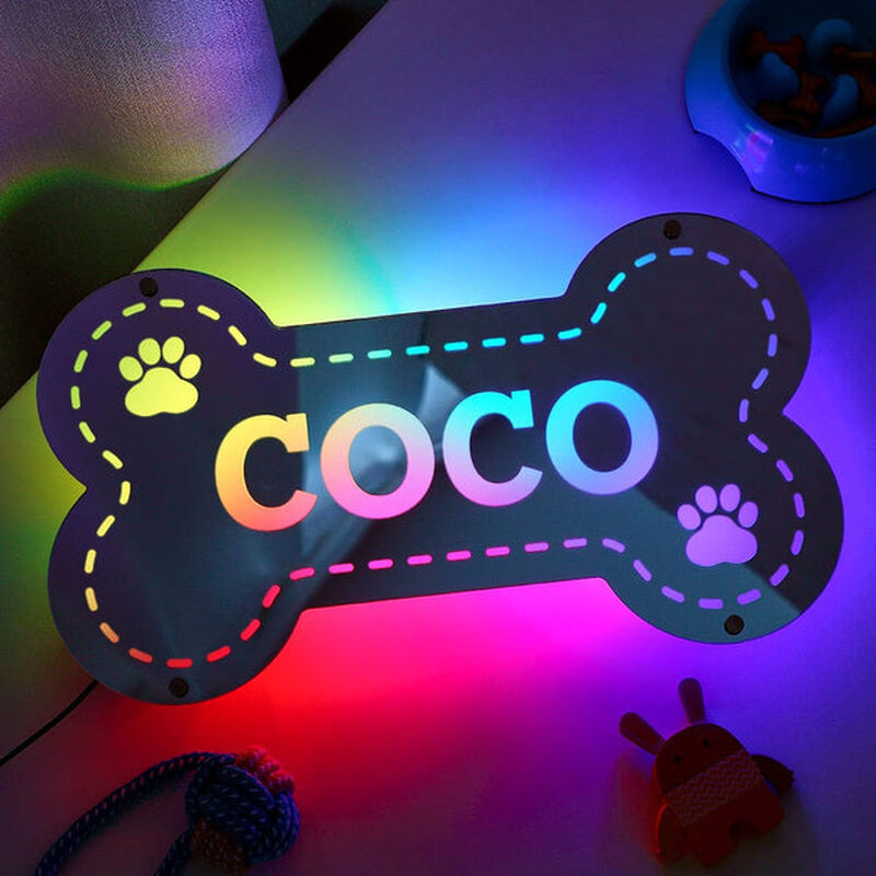 Personalized Led Bone Shape Mirror Light For Pet Lovers