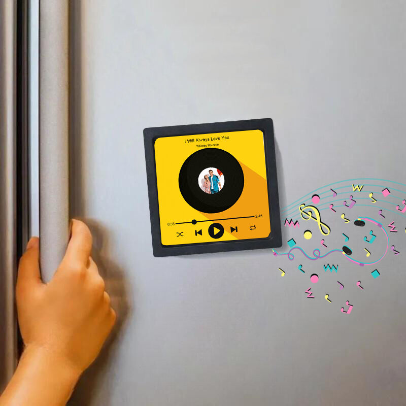 Personlig musikk kjøleskapsmagnet med tilpasset bilde og gul bakgrunn Vakker gave til din kjærlighet